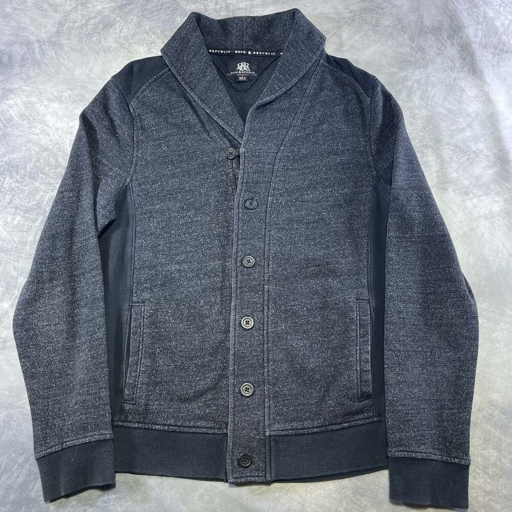 Rock & Republic Men's Gray Button Up Shawl Collar Cardigan Sweater Size M